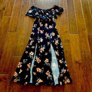 H&M black floral off the shoulder dress